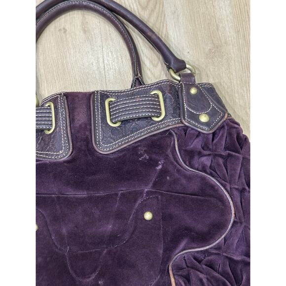 Vintage Y2K Juicy Couture Dark Purple / Maroon Velour Hobo Bag Metal Medallion - Picture 6 of 11